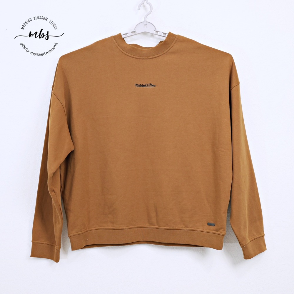 NWT Mitchell & Ness Essentials Embroidered Logo Sweatshirt Brown‎ Men 3XL